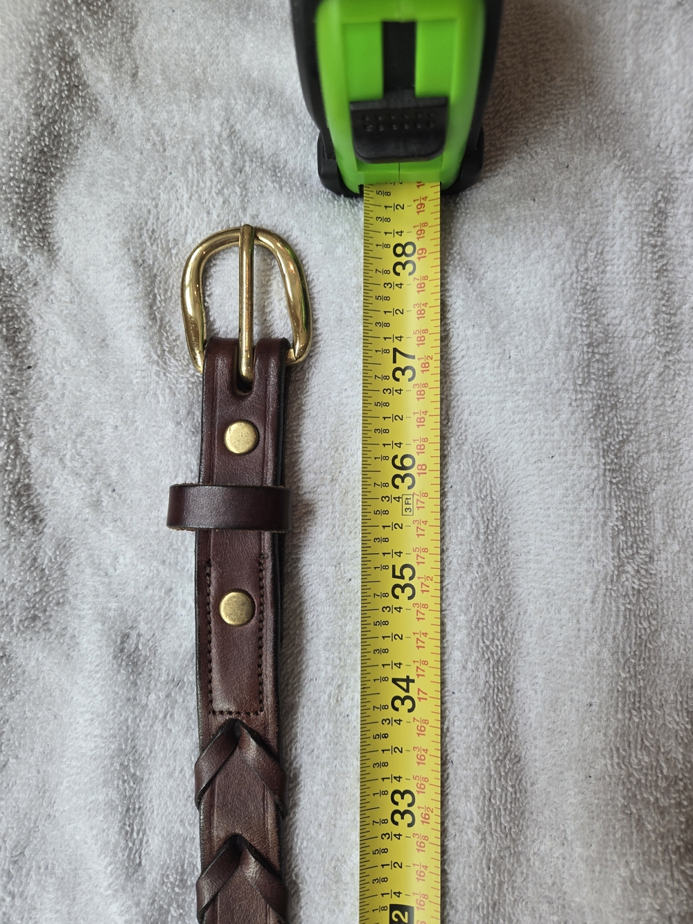 Vintage brown Leather Braided Belt with Brass Buckle sz 32. Made in the USA!